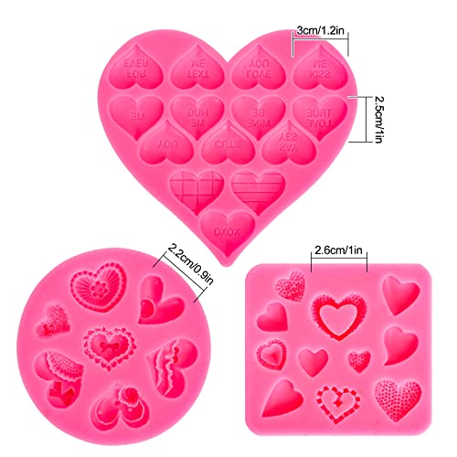 Whaline 3Pcs Valentine's Day Fondant Molds Conversation Heart Pattern 3D Silicone Mould Love You XOXO Letter Cupcake Cookie Decorating Baking Mold for Wedding Anniversary Mother's Day DIY Candy - style: Heart