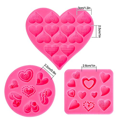 Whaline 3Pcs Valentine's Day Fondant Molds Conversation Heart Pattern 3D Silicone Mould Love You XOXO Letter Cupcake Cookie Decorating Baking Mold for Wedding Anniversary Mother's Day DIY Candy - style: Heart