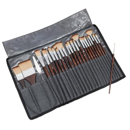 25pcs Paint Brush Set for Acrylic Painting, Acrylic Paint Brushes with Palette Knife and Cloth Roll, Paint Brushes Oil Watercolor Canvas for Artists and Beginners