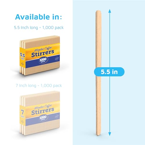MontoPack Wooden Coffee Stirrers | Bulk Pack of 1000 5.5" Disposable Wood Stir Sticks for Hot or Cold, Beverages & Cocktails | Round Edges, Splinter-free & Food safe, Ideal for Popsicles and Crafts