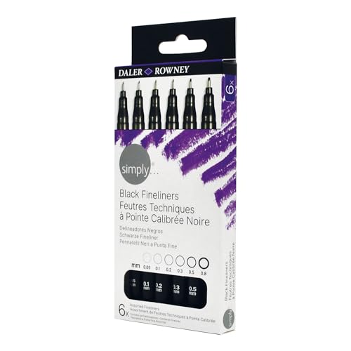Daler Rowney Simply Fineliners Set, 6 Assorted Sizes, Black, Drawing, Illustration, Optimal for Entry-Level Artists & Hobbyists