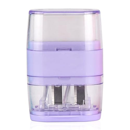 1PCS Manual Pencil Sharpener with Eraser, 2 Sharpening Holes Sharpener with Eraser for School, Office and Home Supplies (Purple) - color: Purple