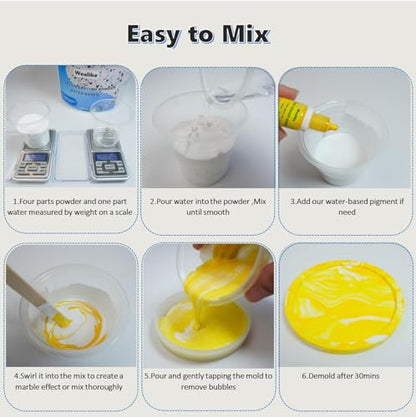 Eco Resin Casting Powder 6.6lbs/3000G,Water-Based Ceramic Resin Plaster with 6PCS Pigments,20-30 Minutes Demold.Easy Mix for Home Decor &DIY Art