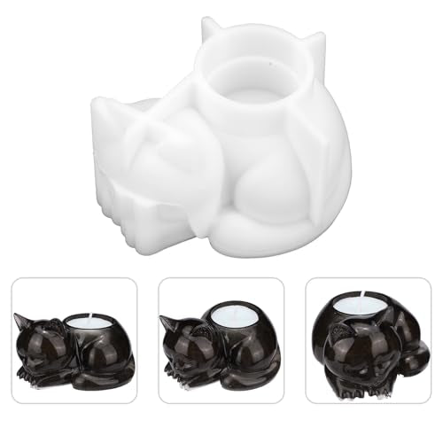 Sinbana 3D Cat Silicone Mold, Animal Candle Holder Mold for Cute Epoxy Resin Casting Succulent Planter Pot Concrete & Plaster Ornament Jewelry Storage Tray & Home Decor Gift (White)