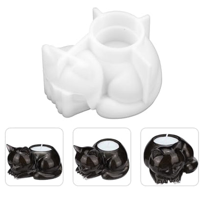 Sinbana 3D Cat Silicone Mold, Animal Candle Holder Mold for Cute Epoxy Resin Casting Succulent Planter Pot Concrete & Plaster Ornament Jewelry Storage Tray & Home Decor Gift (White)