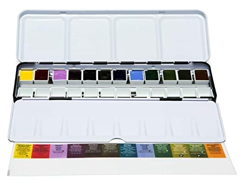 Daniel Smith 285650103 Extra Fine Inspirational Solid Watercolor Paint, Set of 12 Colors, Half Pan, Metal Case and 12 Empty Containers - style: Inspirational Half Pan Set of 12 Colors with Metal Case and 12 Empty Containers