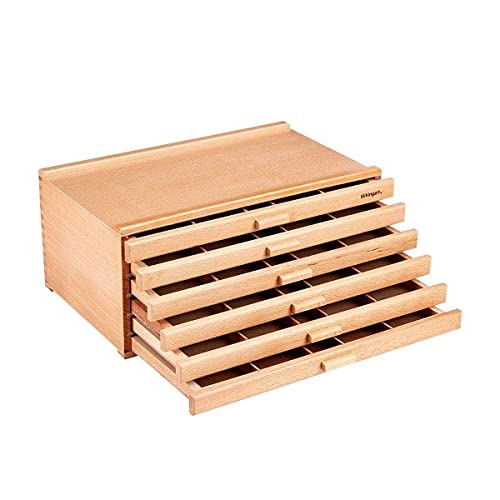 KINGART Wood 6-Drawer Artist SUPPLY STORAGE BOX, 15-3/4” W x 10” D x 6-1/2” H, Natural Finish, Storage for Art Materials including Paint Tubes, Pastels, Pencils, Markers, Brushes and more