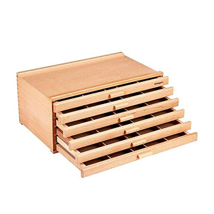 KINGART Wood 6-Drawer Artist SUPPLY STORAGE BOX, 15-3/4” W x 10” D x 6-1/2” H, Natural Finish, Storage for Art Materials including Paint Tubes, Pastels, Pencils, Markers, Brushes and more