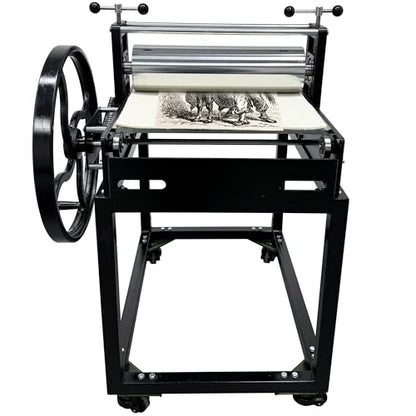HQHAOTWU Manual Print Making Machine Slab Roller Printing Press Machine for Woodblock Copperplate Chain Drive Vertical Steel Roller Engraving Tool with Universal Casters for DIY Pressed Artworks