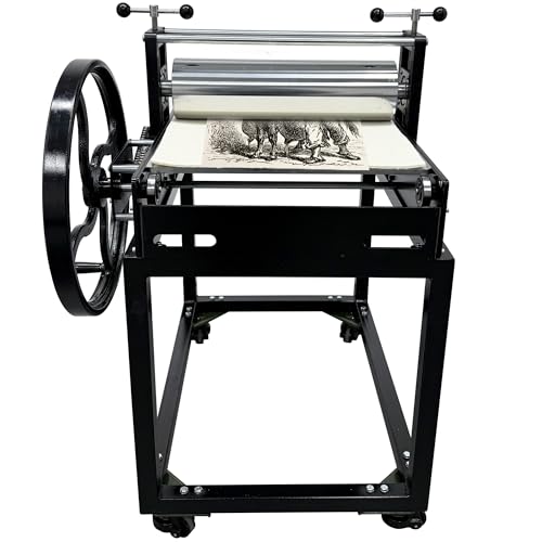 HQHAOTWU Manual Print Making Machine Slab Roller Printing Press Machine for Woodblock Copperplate Chain Drive Vertical Steel Roller Engraving Tool with Universal Casters for DIY Pressed Artworks