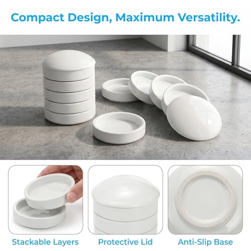 Jucoan 2 Pack Ceramic Watercolor Palette, 5 Layers Stackable Watercolor Mixing Trays Set, Round Porcelain Artist Paint Palette Bowl Dish with Lid for Gouache Pigment Chinese Ink Mixing