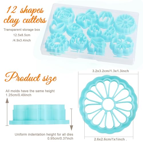ORIGACH 12 Pcs Flower Clay Cutters, Rose Sunflower Daisy Tulip Cherry Lotus Turtle Leaf Polymer Clay Cutters Set for Earring & Jewelry Making - style: Flower