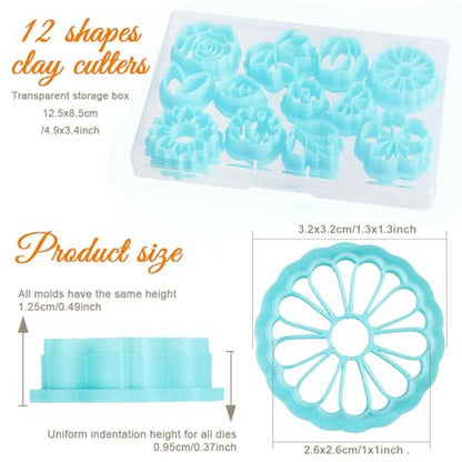ORIGACH 12 Pcs Flower Clay Cutters, Rose Sunflower Daisy Tulip Cherry Lotus Turtle Leaf Polymer Clay Cutters Set for Earring & Jewelry Making - style: Flower