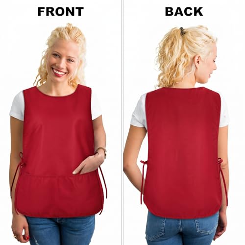 TFTAFAN Cobbler Apron Unisex Waterproof Apron with 2 Deep Pockets Art Smock for Painting Cleaning Artiest Apron work kitchen - color: Red