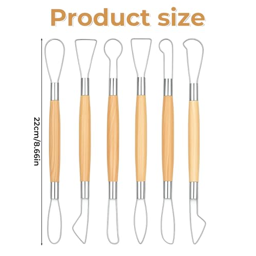 6Pcs Clay Carving Tools Double-Sided Clay Sculpting Tools Clays Wire Loop Sculpture Set Wooden Handle Ribbon Clays Tool Pottery Trimming Tool for Ceramic Wax Carving Ceramic Modeling