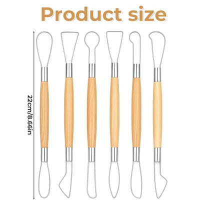 6Pcs Clay Carving Tools Double-Sided Clay Sculpting Tools Clays Wire Loop Sculpture Set Wooden Handle Ribbon Clays Tool Pottery Trimming Tool for Ceramic Wax Carving Ceramic Modeling