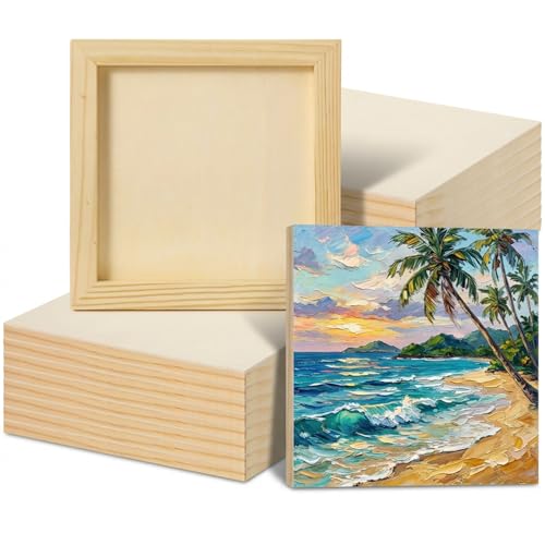 24pcs Unfinished Wood Canvas Panels for Painting 6''x 6''Unfinished Wood Canvas Panels for Crafts Woods Panel Boards DIY Drawing Pouring Art Projects with Oils, Acrylics