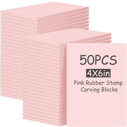 Frienda 50 Pack Rubber Carving Blocks 4 x 6 Inch, Rubber Stamp Carving Blocks for Printmaking, Printing, DIY Craft Project, Soft Block Stamp for Beginners and Professional(Pink) - color: Pink