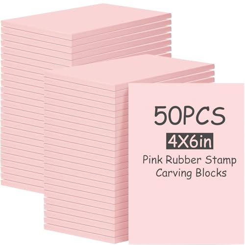 Frienda 50 Pack Rubber Carving Blocks 4 x 6 Inch, Rubber Stamp Carving Blocks for Printmaking, Printing, DIY Craft Project, Soft Block Stamp for Beginners and Professional(Pink) - color: Pink