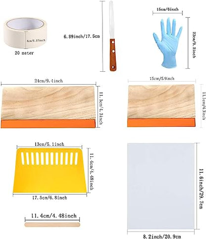 Caydo 31 Pieces Screen Printing Starter kit Include 4 Different Size of Wood Silk Screen Printing Frame with 110 Mesh, Squeegees, Inkjet Transparency Film, Ink Knife, Gloves and Mask Tape - style: 31pcs