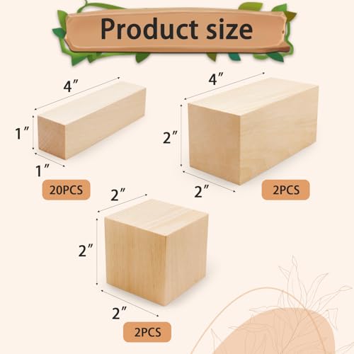 Basswood Carving Blocks for Crafts,Cymuber 24 PCS Whittling Wooden Blockss Kit with 3 Sizes,Wood Carving Blocks Wood Whittling Kit Crafts for Kids and Adults