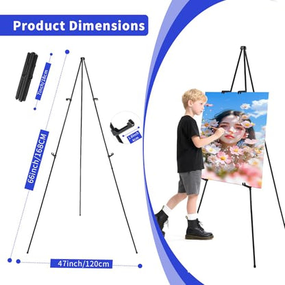 MXG Portable Black Easel Stand for Sign, Painting & Display, 66" Adjustable Height Metal Tripod with Foldable Design, Quick Setup for Canvas, Poster Board, Art Exhibition & Classroom - color: black