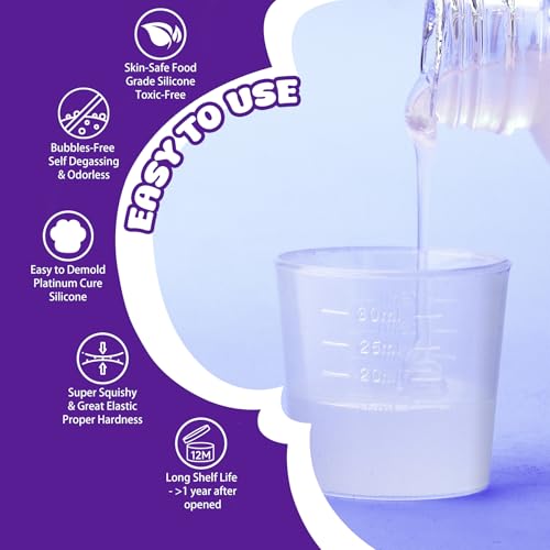 Liquid Silicone for Squishy Maker, 18oz Silicone Rubber for Taba Squishy, Bubble Free & Faster Fully Cures, Stress Relief FuFu Squishy Kit with 2 Molds and Flocking Powder, DIY Gift for Occasions - color: 18oz