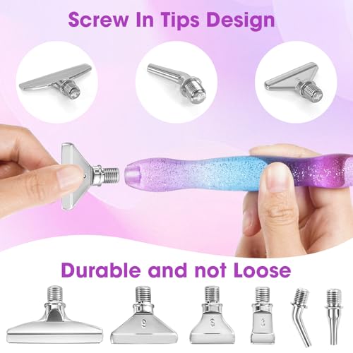 Ergonomic Diamond Painting Art Pen Accessories Kits with 6 Metal Tips, 6 Painting Glue Clay, Roller,Multi Placer Tips for DIY Crafts - style: XKZY