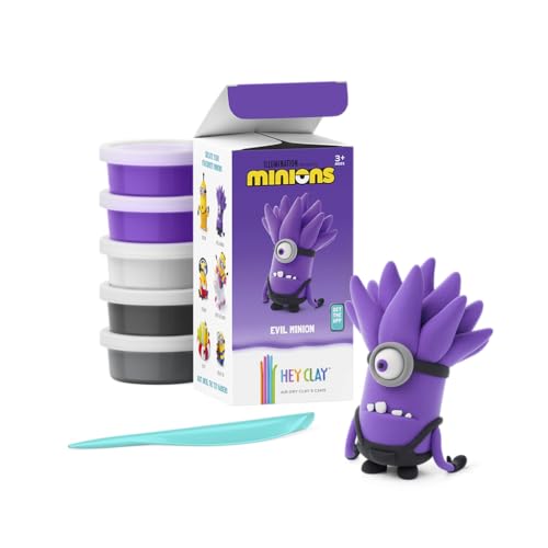 HEY CLAY Minions - Colorful Modeling Air Dry Clay for Kids - Air Dry Clay Kit 5 Cans and Sculpting Tools with Fun Interactive Instructions App - Age 3 and up (Evil Minion) - style: Evil Minion