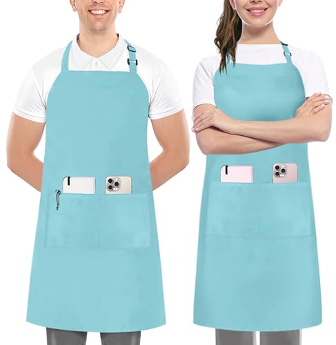 Utopia Kitchen 2 Pack Bib Apron, Adjustable with 2 Pockets, Water and Oil Resistant, Cooking Kitchen Chef Apron for Women Men - color: Aqua