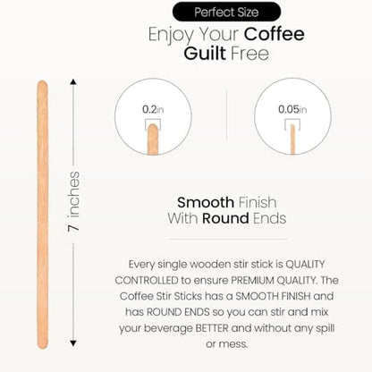 Coffee Stirrers Disposable Wooden Coffee Stir Sticks, 7-inch Large Stir Sticks, 1000 Wooden Coffee Stirrers, Round-End Wooden Stir Sticks for Coffee, Birchwood Swizzle Sticks for Coffee - style: 7 Inches - Pack of 1000