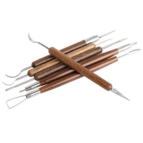 COMIART 6-Piece Dual-Ended Clay Sculpting Tools Set with Wooden Handle, for Polymer Clay, Ceramics, Pottery & Wax Modeling - 12 Shaping Heads Art Craft Kit for Beginners & Professionals