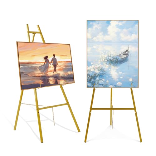43.5" Gold Easel Stand for Sign, Heavy Duty Easel 4-Tier Adjustable Metal Floor Display Easel for Wedding Signs, Welcome Signs, Posters, Mirrors, Pictures, Art, Parties & Paintings - size: 43.5