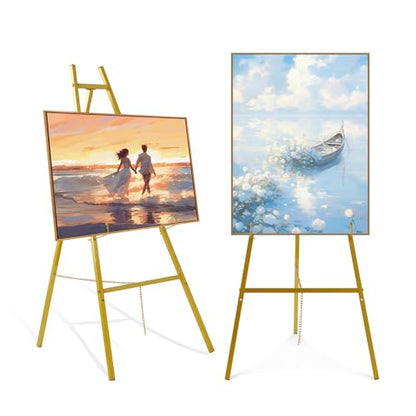 43.5" Gold Easel Stand for Sign, Heavy Duty Easel 4-Tier Adjustable Metal Floor Display Easel for Wedding Signs, Welcome Signs, Posters, Mirrors, Pictures, Art, Parties & Paintings - size: 43.5