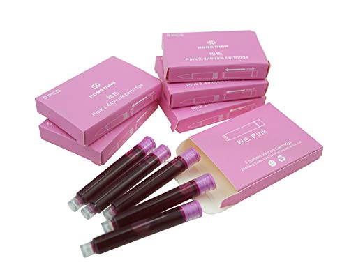 Asvine Hongdian Fountain Pen Pink Ink Cartridges, Set of 30 Refill Ink Cartridges, 3.4 mm Bore Diameter - color: Pink