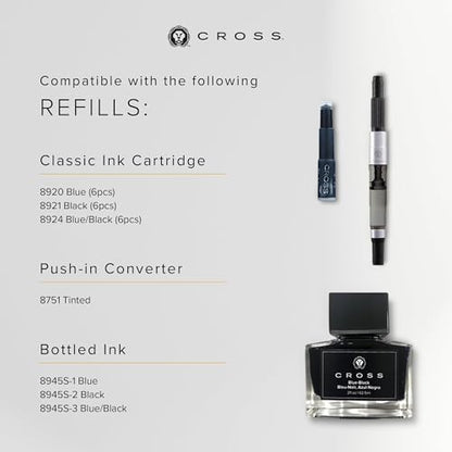 Cross ATX Brushed Black Stainless Steel Fine Nib Fountain Pen - Refillable Pen for Smooth Writing - Black Ink - Comfortable Grip - Long-Lasting - Professional Office Supplies - color: Sandblasted Black, style: Fine Nib