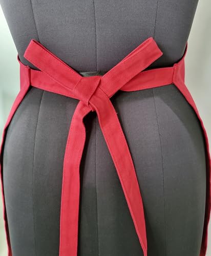 100% Cotton Kitchen Apron with 2 Pockets – Adjustable Chef Apron for Cooking Baking BBQ – Unisex Apron - color: Cherry, size: Standard