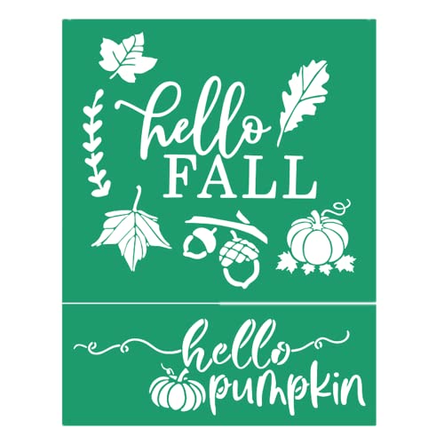 JAJADO Silk Screen Stencil Hello Fall Sign Stencils, Reusable Autumn Adhesive Stencils Hello Pumpkin Chalk Mesh Transfers for Painting on Wood Decoration DIY T-Shirt Fabric Mug Glass DIY Home Decor - color: Hello Fall/Hello Pumpkin