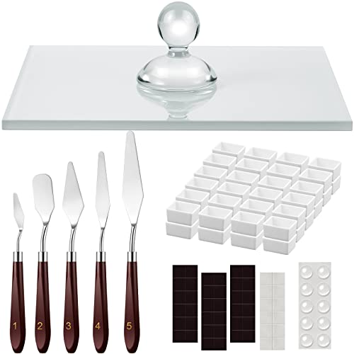 Nuanchu 109 Pcs Watercolor Paint Muller Glass Paint Muller Slab, Drawing Knives and Watercolor Half Pans with Magnetic Stripe for DIY Oil Acrylic Drawing(2.95'' in Dia,Round Handle) - size: 2.95'' in Dia, style: Round Handle