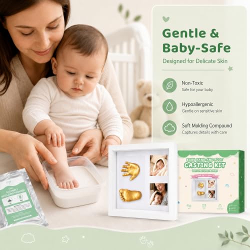 Noosuna Baby Hand and Foot Casting Kit with Shadow Box Frame(11x9 Inch), Baby Foot Casting Kit Ideal for Baby Keepsakes, Baby Shower, Newborn Gifts, Perfect First Birthday
