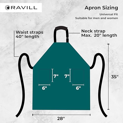 Ravill Waterproof Apron For Men and Women - 2 Pockets - 35" Long Multi Purpose Work Aprons for Dishwashing, Dog Grooming - color: Green