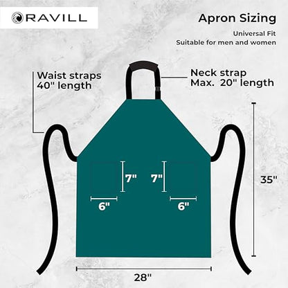 Ravill Waterproof Apron For Men and Women - 2 Pockets - 35" Long Multi Purpose Work Aprons for Dishwashing, Dog Grooming - color: Green