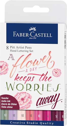 Faber-Castell Pitt Artist Pen Hand Lettering For Beginners Set | Back to School Art Supplies for the Upcoming Year | 8 Modern Calligraphy and Lettering Markers In Pink Floral Tones - style: Pink Floral (8 Assorted Nibs)