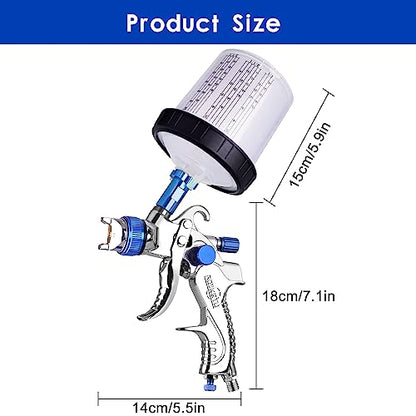 HVLP Paint Gun with 1.4/1.7/2.0mm Nozzles,Air Spray Paint Gun w/10pcs 20 Ounce Mixing Cup and Lids & Air Pressure Gauge for Car Painting,Furniture Surface Spraying (Blue) - color: Blue