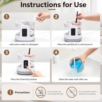 Electric Paint Brush Cleaner, Portable Paint Brush Washer with Air Dry Rack, Reusable Cleaning Container for Acrylic, Watercolor, Oil Painting, Artists, Classroom, Studio