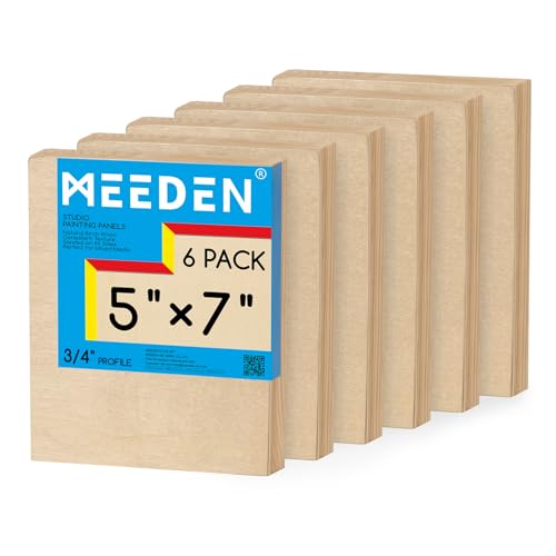 MEEDEN Unfinished Wood Canvas Board: 3/4” Deep 5x7” Wooden Canvas Panel Pack of 6 - Blank Cradled Wood Art Board for Painting - size: 5"x7"- 6 Pack
