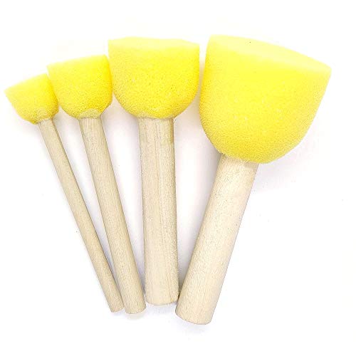 100Pcs Round Paint Foam Brush Set,Wooden Handle Paint Foam Sponge Brush,Painting Tools for Kids Arts and Crafts,4 Size