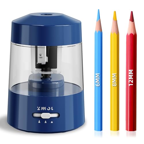ZMOL Electric Pencil Sharpener Battery Operated Power Kids for Colored & Jumbo Pencils No.2/(6-12mm) Safe & Easy Use Plug in Portable with (AC Adapter,USB, Battery) for Classroom/Office/Home Dark Blue - color: Dark Blue