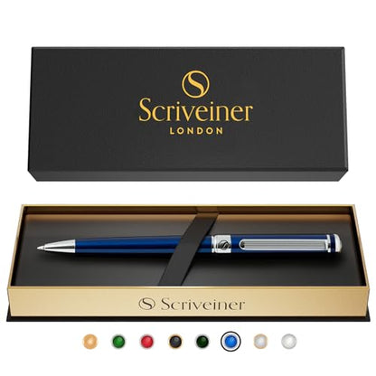 Scriveiner Midnight Blue Ballpoint Pen - Stunning Blue Lacquer Luxury Pen, Chrome Finish, Schmidt Black Refill, Best Ball Pen Gift Set for Men & Women, Professional Executive Office, Nice Designer Pen - color: 6. Midnight Blue with Chrome