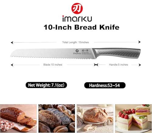 imarku Bread Knife 10 Inch: Japanese High Carbon Stainless Steel Professional Grade Serrated Bread Knife, Razor Sharp Edge Cake Knife for Homemade Bread/Bagels/Cake - color: Classic Silver